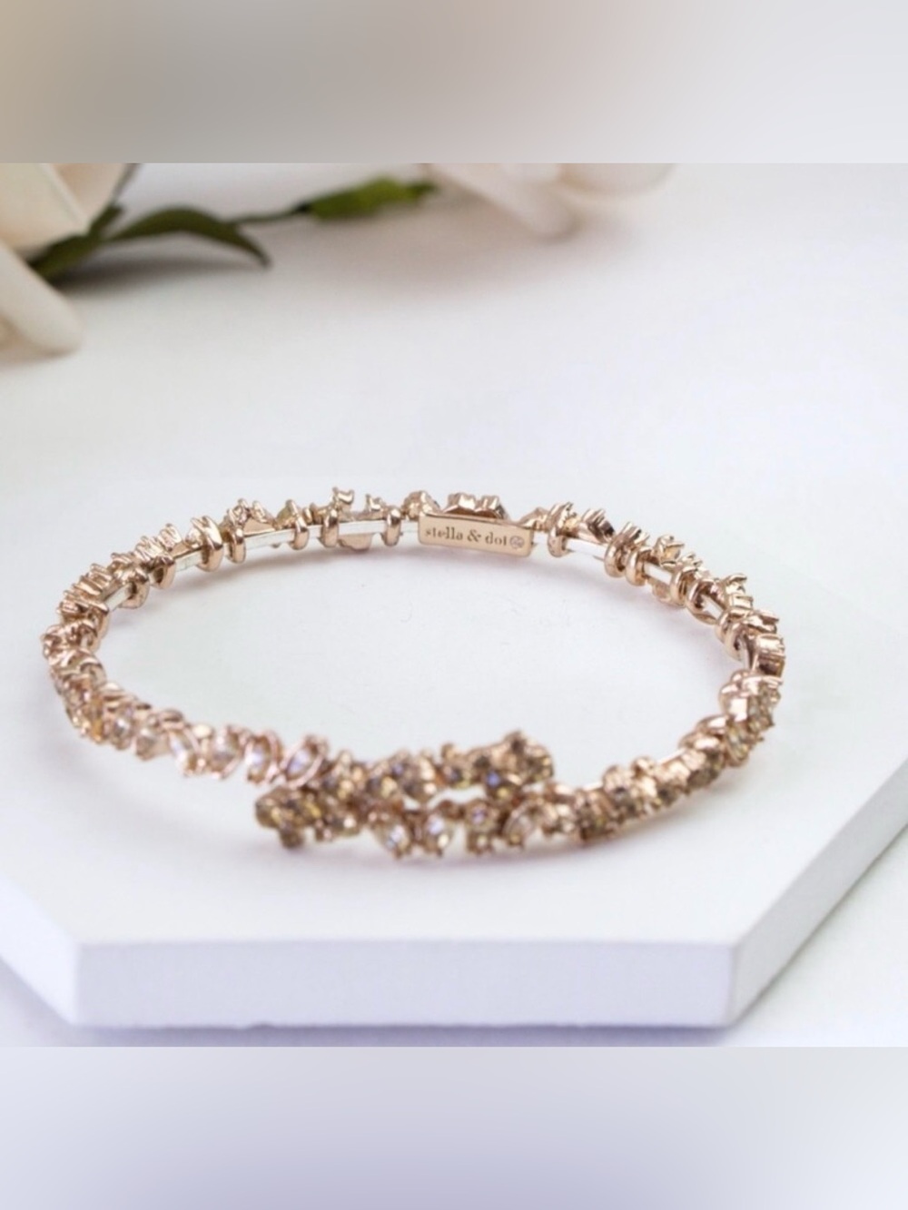 Stella & Dot Hera Coil Crystal Bracelet - Champagne Rose Gold